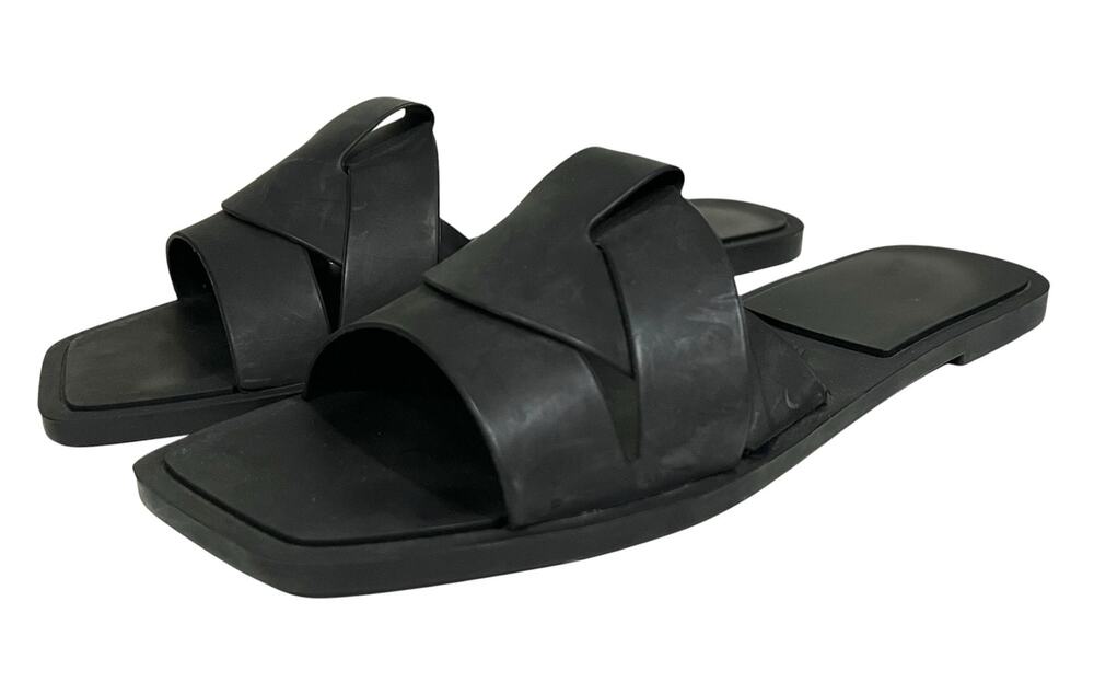 Zara Slide Sandals Flats Crossed Strap Black Synthetic US 8 EUR 39